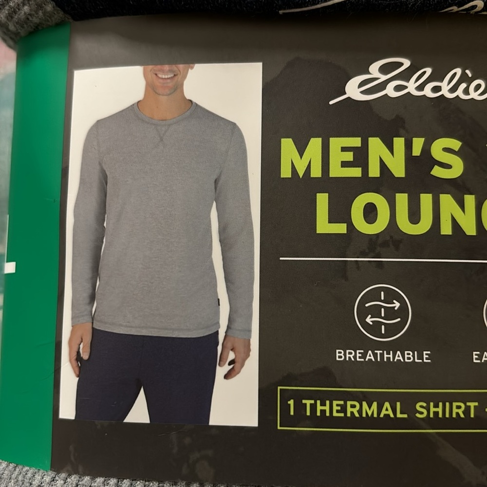 Eddie Bauer Men’s 2 Piece Lounge Set XL NWT Thermal Shirt Fleece Pants Pajamas